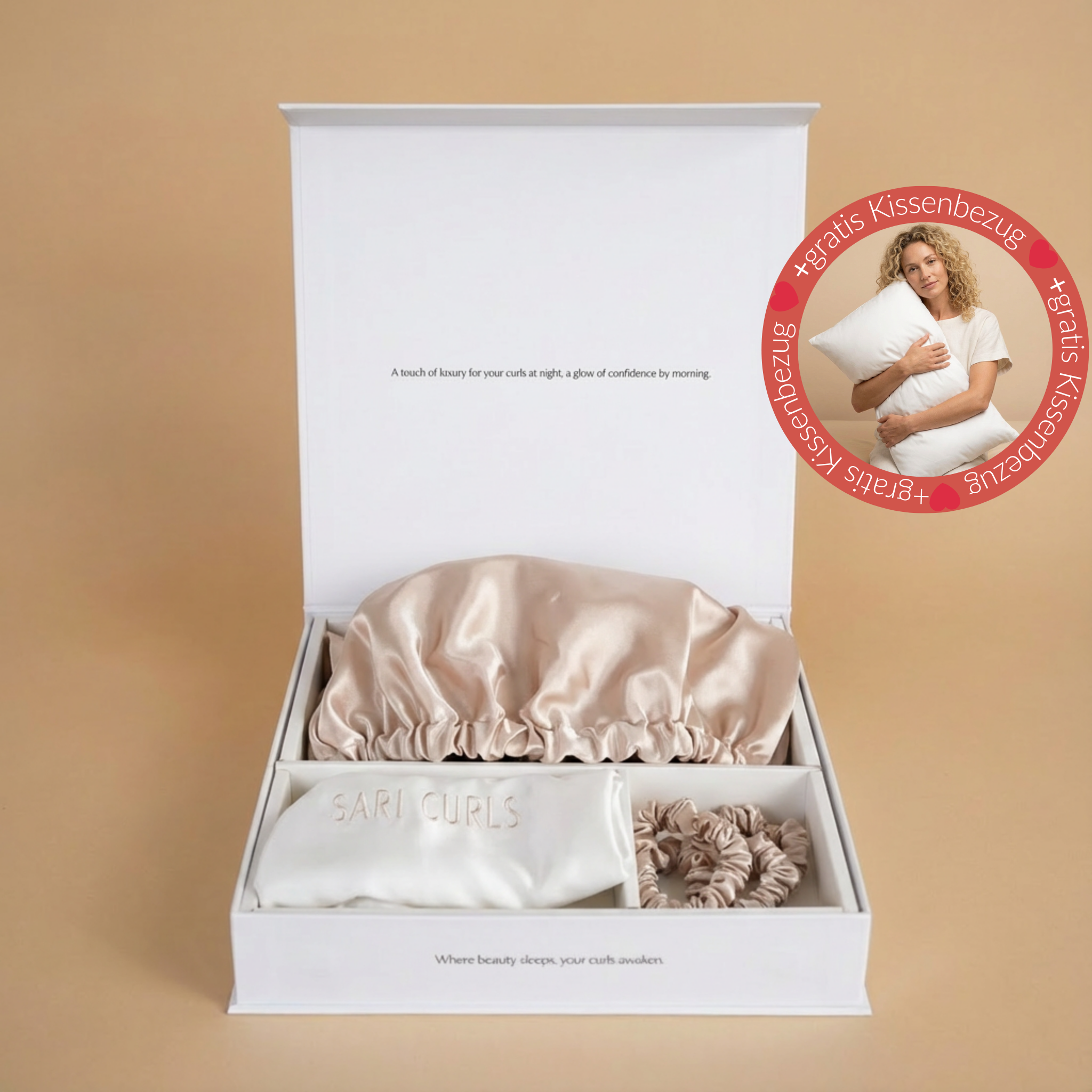 SARI CURLS | Schlaf- und Satin Box - Cream V-Day Satin Bundle SARI CURLS