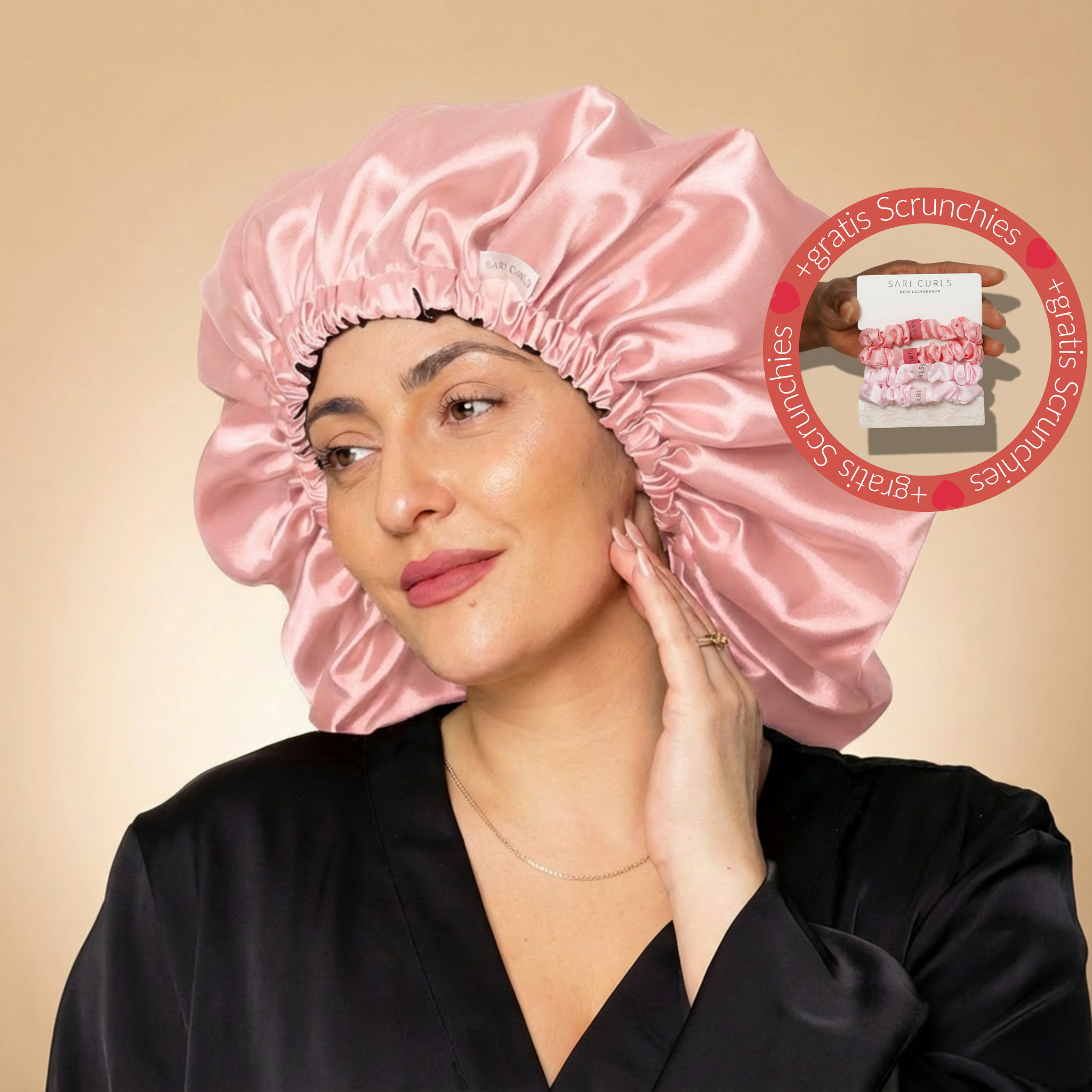 SARI CURLS | Silky Satin Bonnet - Double Pink V-Day Kopfhaube SARI CURLS