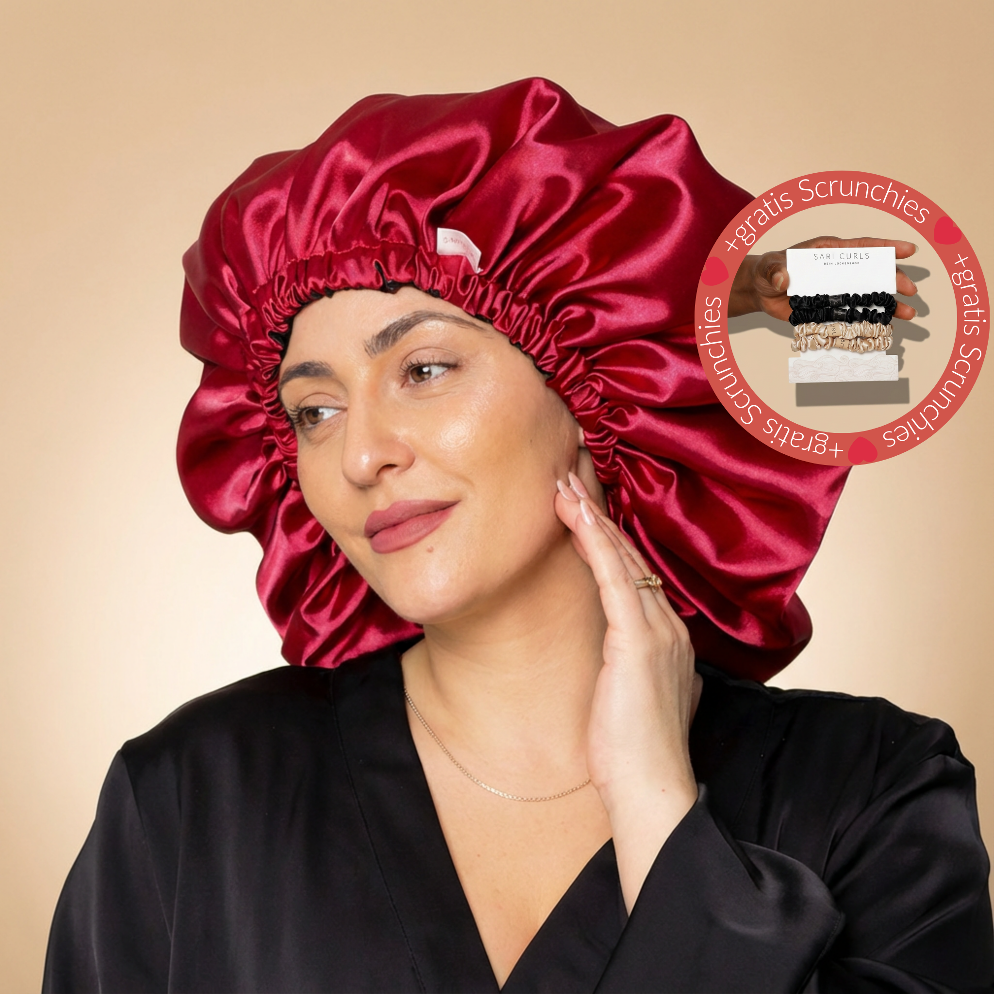 SARI CURLS | Silky Satin Bonnet - Bordeaux V-Day Kopfhaube SARI CURLS