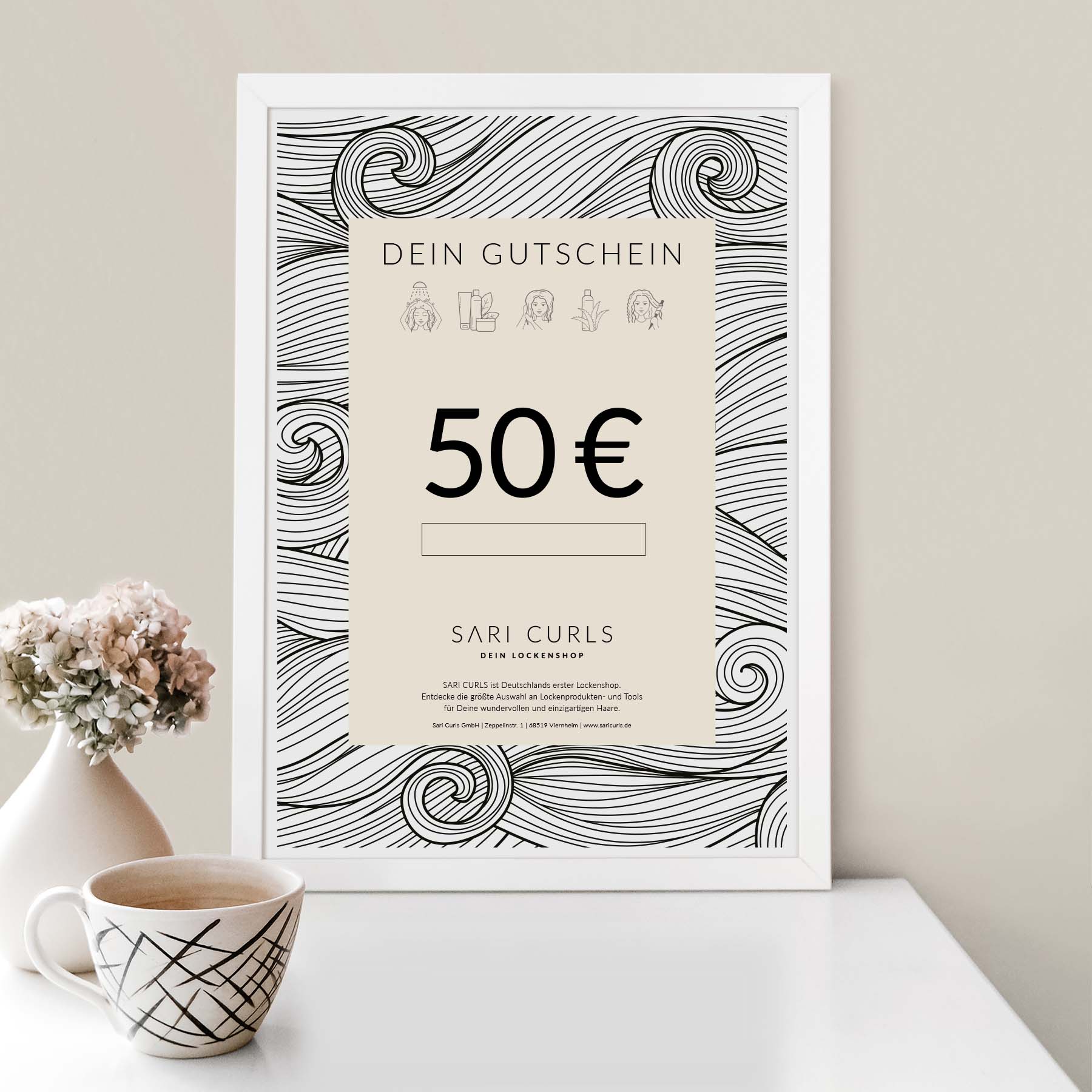 Gutschein per E-Mail | 50 Euro Geschenkgutscheine SARI CURLS | Dein Lockenshop