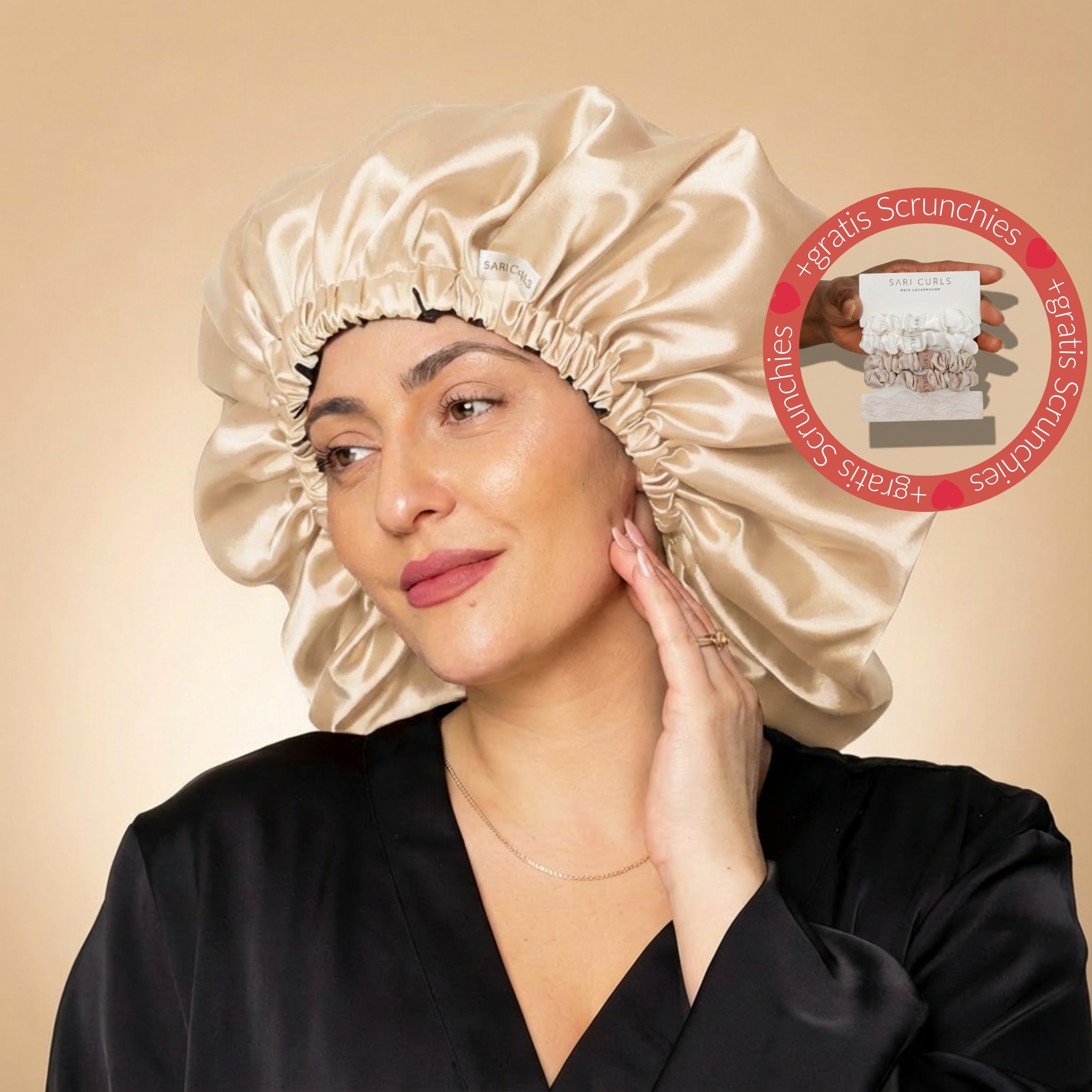 SARI CURLS | Silky Satin Bonnet - Cream V-Day Kopfhaube SARI CURLS