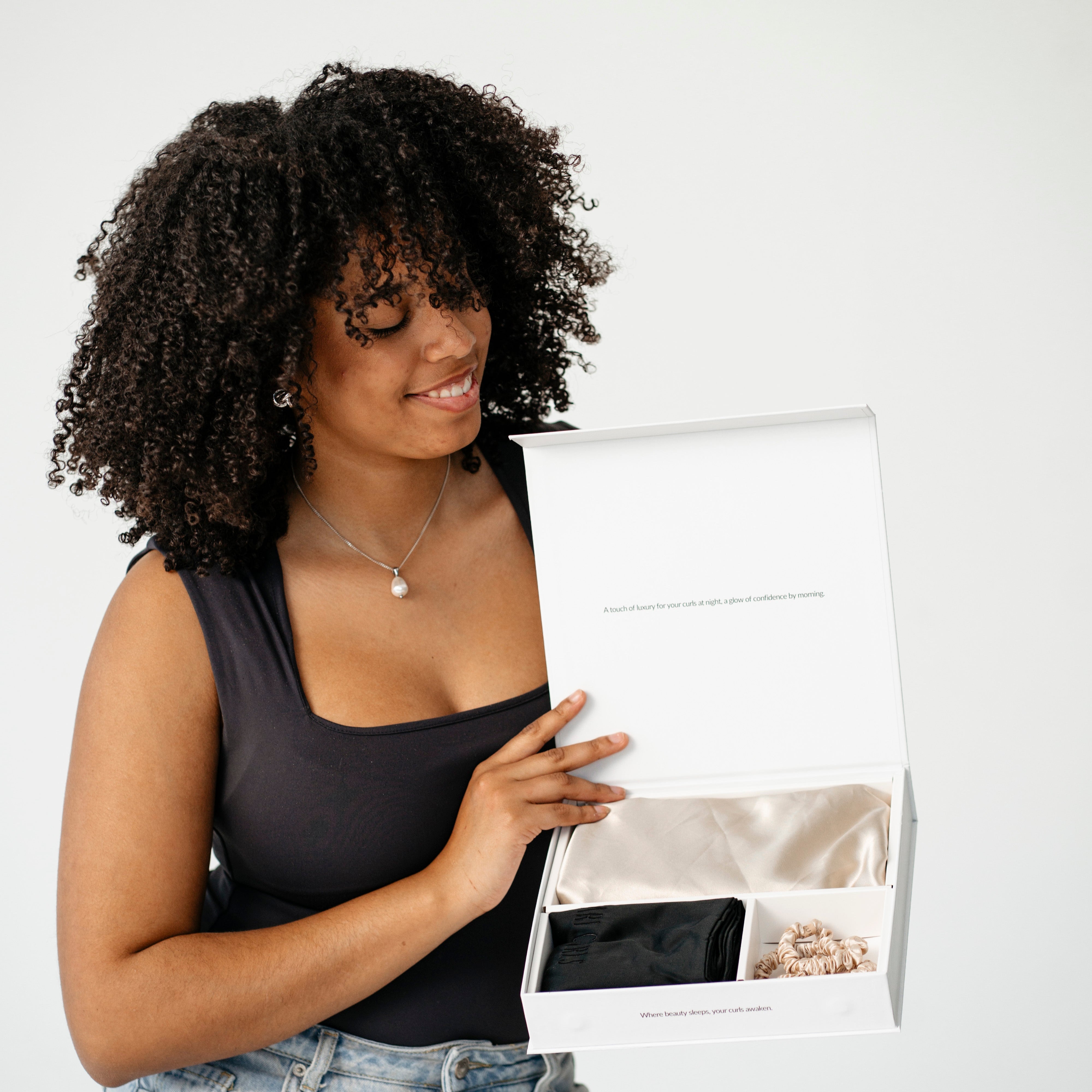SARI CURLS | Schlaf- und Satin Box - Cream/Onyx