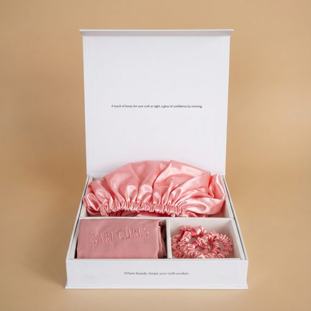 SARI CURLS | Schlaf- und Satin Box - Pink / White
