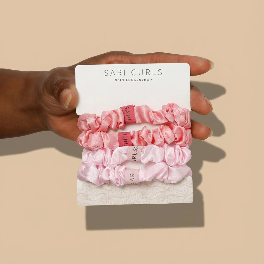 SARI CURLS | Silky Satin Small Scrunchies - 4er Set - Dark Pink / Light Pink